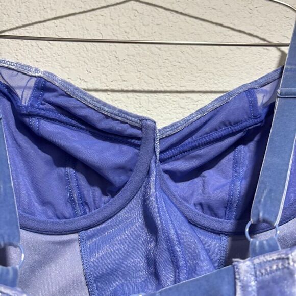 Free People Camille Velvet Bustier Longline Push Up Bra‎ Blue 34C Underwired - Picture 4 of 8
